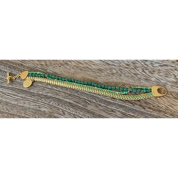 Henri Bendel Multi-strand Bracelet Gold Toggle Faceted Green Beads Signed Charm - Picture 12 of 13